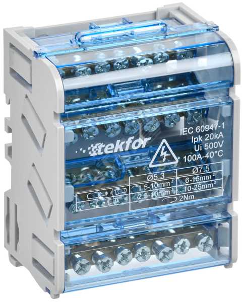 TEKFOR Шины на DIN-рейку (кросс-модуль) ШНК 4х7 3L+PEN IEK TF-DN10-4-07-100