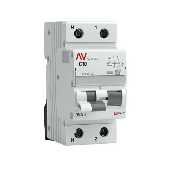 Дифференциальный автомат DVA-6 1P+N 10А (C) 30мА (A) 6кА AVERES rcbo6-1pn-10C-30-a-av