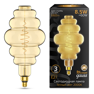 Лампа LED Filament Honeycomb GAUSS E27 8.5W Amber 660lm 2000K 1/2 161802105