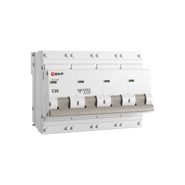 Автоматический выключатель 4P 20А (C) 10kA ВА 47-100 PROxima mcb47100-4-20C-pro