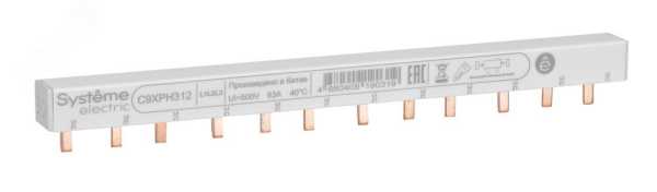 City9 Set Шина гребенчатая 3P (L1L2L3) шаг 18мм 12 модулей 63А C9XPH312