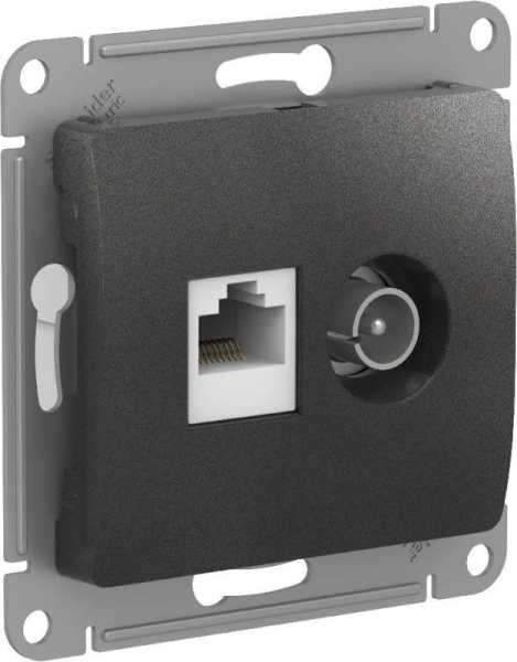 GLOSSA РОЗЕТКА двойная ТВ + компьютерная RJ45, кат. 5Е, АНТРАЦИТ GSL000789