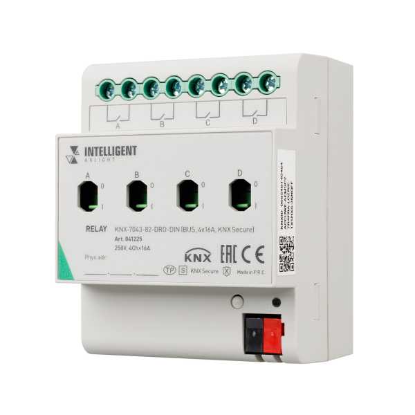 INTELLIGENT ARLIGHT Релейный модуль KNX-7043-82-DRO-DIN (BUS, 4x16А, KNX Secure) 041225