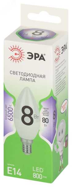 Лампа светодиодная LED 8 Вт 800Лм 6500К свеча холодный E14 220-240В LED B35-8W-865-E14 Green Line Б0067101