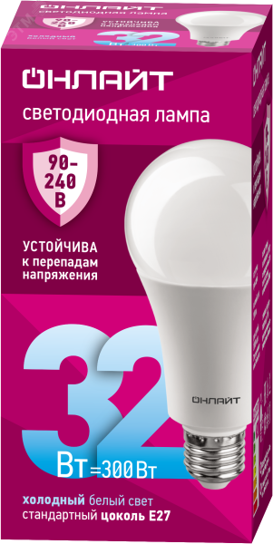 Лампа светодиодная 32вт OLL-A70-32-230-6.5K-E27 PRO 90-240В ОНЛАЙТ 31992