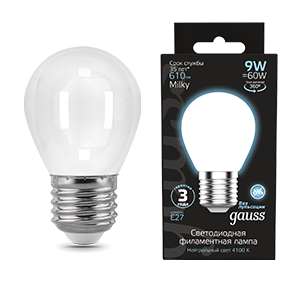 Лампа Filament Шар 9W 610lm 4100К Е27 milky LED 1/10/50 105202209