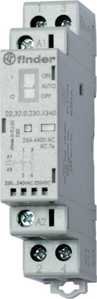 Контактор модульный 1NO + 1NC 25А AgSnO2 230В AC/DC 17.5мм IP20 мех. индикатор + LED 223202304520