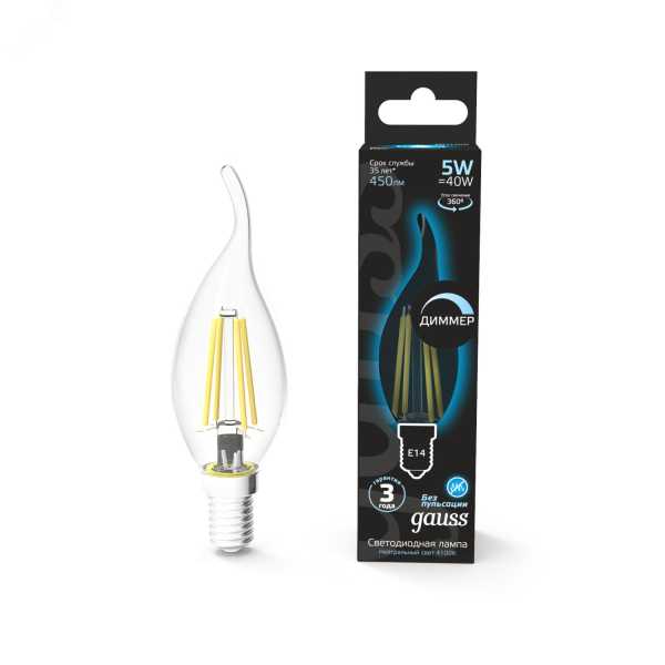 Лампа LED Filament Candle tailed dimmable E14 5W 4100K 1/10/50 104801205-D