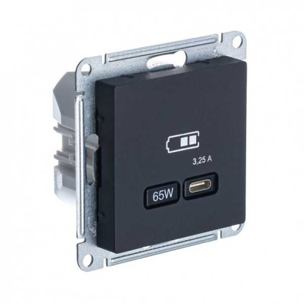 ATLASDESIGN USB РОЗЕТКА тип-C 65W высокоскор.заряд. QC, PD, механизм, КАРБОН ATN001027
