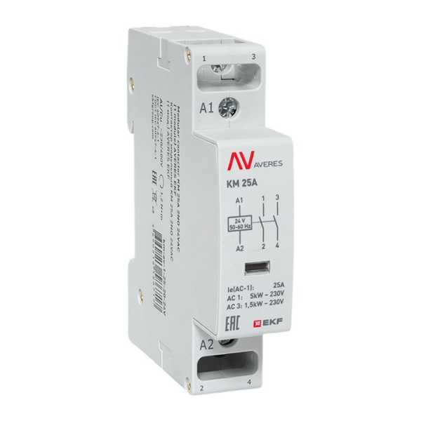 Контактор модульный КМ 25А 2NО 24VAC (1 мод.) AVERES EKF
