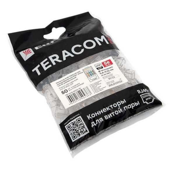 Коннектор RJ-45 TERACOM PRO неэкранированный 8P8C 30мкд Cat.5E универсальный (упак.50шт)