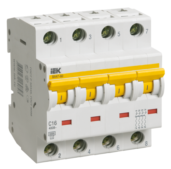 Автоматический выключатель ВА 47-60 4Р 10А 6 кА х-ка С ИЭК нМ Заказная MVA41-4-010-C