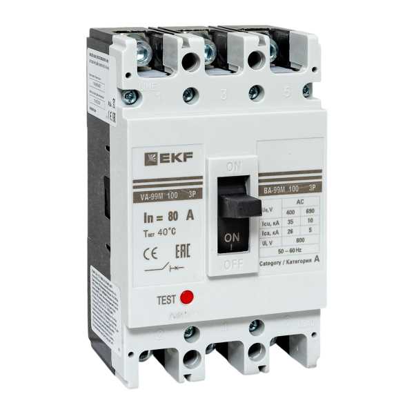 Выключатель автоматический 3п 100/80А 35кА ВА-99М PROxima mccb99-100-80m