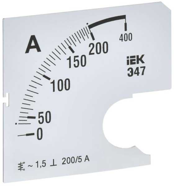 Шкала сменная для амперметра Э47 200/5А-1.5 72х72мм IPA10D-SC-0200