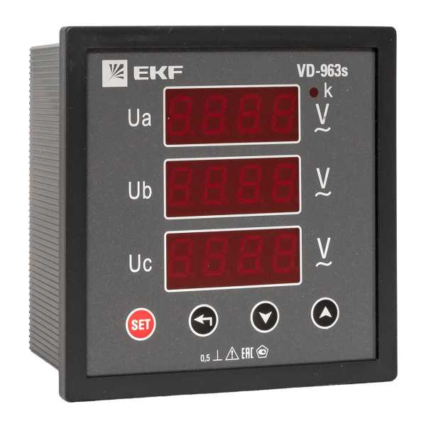 Вольтметр VD-963s цифровой на панель 96x96 (квадратный вырез) трехфазный в коротком корпусе EKF PROxima VD-963s Вольтметр VD-963s цифровой на панель 96x96 (квадратный вырез) трехфазный в коротком корпусе EKF PROxima VD-963s