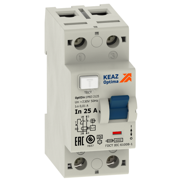 ВДТ без защиты от сверхтоков OptiDin DM63-2125-A-УХЛ4 (2P, 25, 10mA)