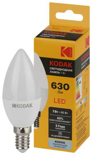 Лампочка светодиодная LED KODAK B35-7W-840-E14 E14 / Е14 7Вт свеча нейтральный белый свет Б0057624