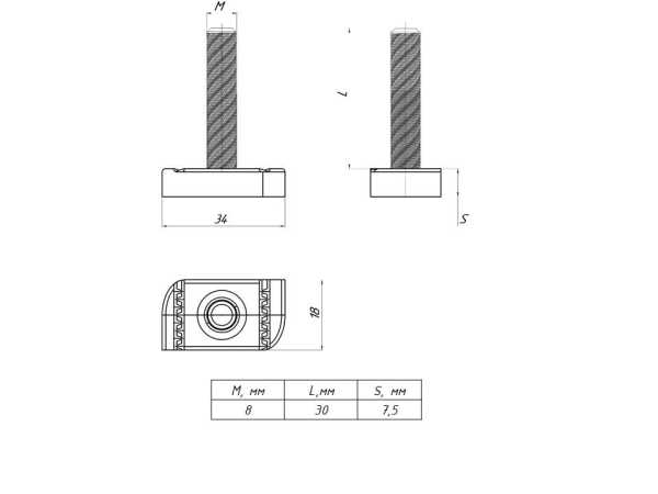 STRUT-Т-болт М8х30 EKF sttbm8x30