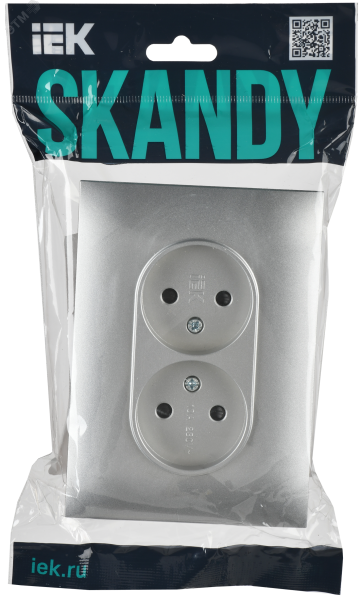 SKANDY Розетка 2-местная без заземления с защитными шторками 10А в сборе SK-R09S серебряный IEK SK-R23-10-K23-F