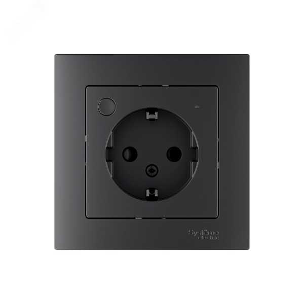 ATLASDESIGN SMART РОЗЕТКА с заземл., со шт., Zigbee, L+N, 16А, мех., КАРБОН ATN001045Z