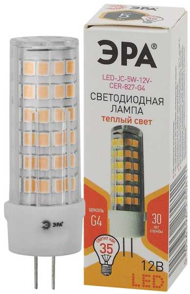 Лампочка светодиодная STD LED JC-5W-12V-CER-827-G4 G4 5Вт керамика капсула теплый белый свет Б0056749