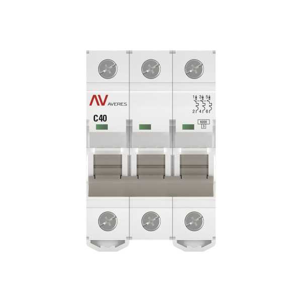 Выключатель автоматический модульный 3п C 40А 6кА AV-6 AVERES EKF mcb6-3-40C-av