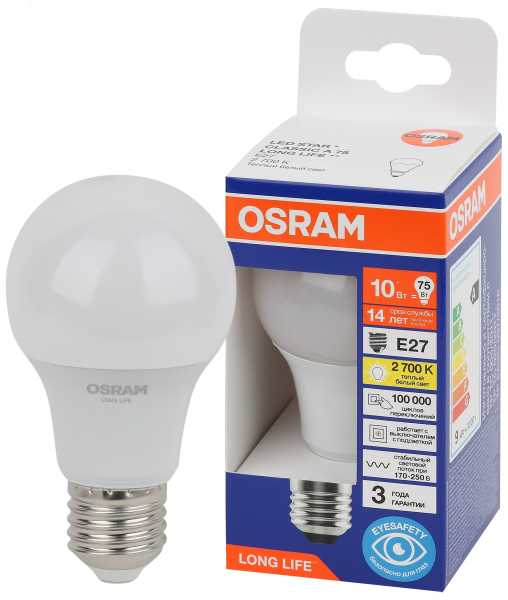 Лампа светодиодная LED 10Вт Е27 2700К 806Лм груша 220В (замена 75Вт) OSRAM 4099854185977