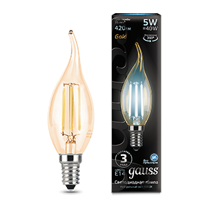 Лампа LED Filament Candle tailed E14 5W 4100K Golden 1/10/50 104801805