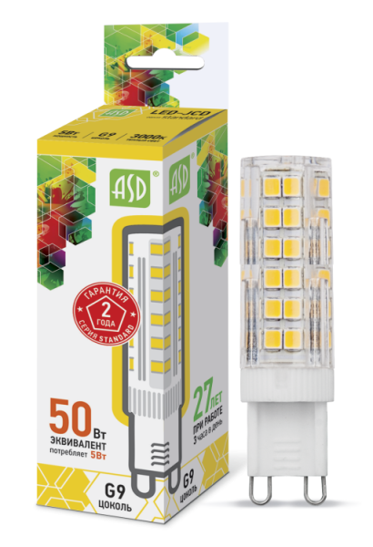 Лампа светодиодная LED-JCD-standard 5Вт 230В G9 3000К 450Лм 4690612004594