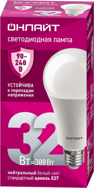 Лампа светодиодная 32вт OLL-A70-32-230-4K-E27 PRO 90-240В ОНЛАЙТ 31991