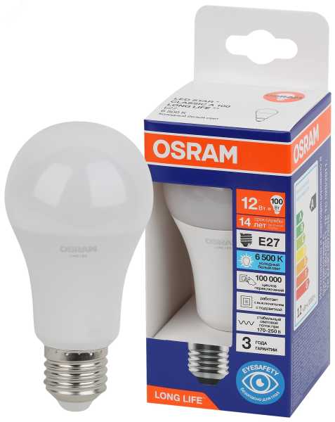 Лампа светодиодная LED 12Вт Е27 6500К 1055Лм груша 220В (замена 100Вт) OSRAM 4099854186127