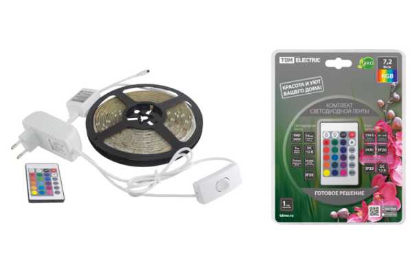 Комплект светодиодной лентыSMD5050-30LED/м-12 В-7,2 Вт/м-IP20-RGB (5м), 24 Вт, IR-контроллерTDM (кр.1шт)