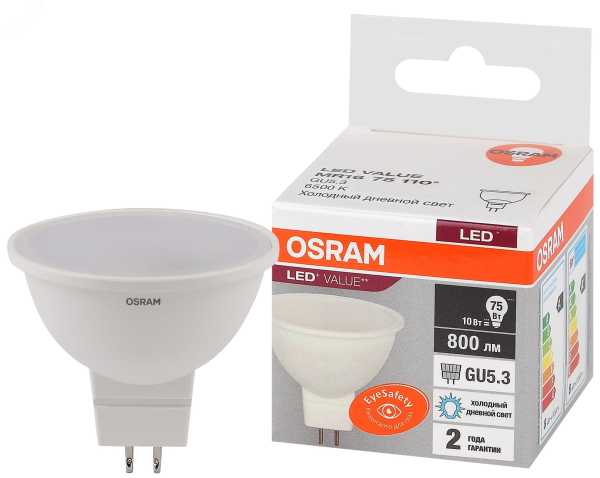 Лампа светодиодная LED 10 Вт GU5.3 6500К 800Лм спот 220 В (замена 75Вт) OSRAM 4058075582934