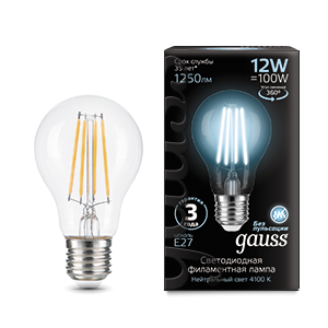 Лампа Filament А60 12W 1250lm 4100К Е27 LED 1/10/40 102902212