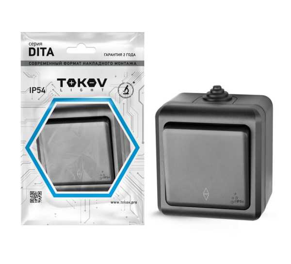 Переключатель 1-кл. ОП Dita IP54 10А 250В карбон TKL-DT-P1-C14-IP54