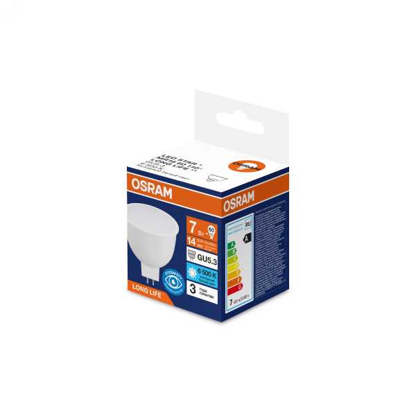 Лампа светодиодная 7 Вт 700Лм 6500К GU5.3 170-250В OSRAM LONG LIFE 4099854303593