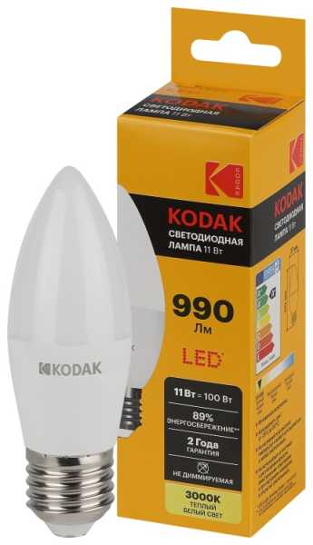 Лампочка светодиодная LED KODAK B35-11W-830-E27 E27 / Е27 11Вт свеча теплый белый свет Б0057632