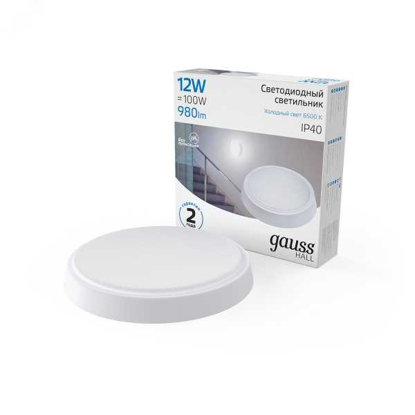 Светильник ЖКХ HALL круг 12W 980lm 6500K 200-240V IP40 D135*32мм белый LED 1/40 193411312