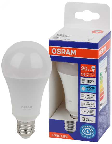 Лампа светодиодная LED 20Вт Е27 6500К 2452Лм груша 220В (замена 250Вт) OSRAM 4099854185489