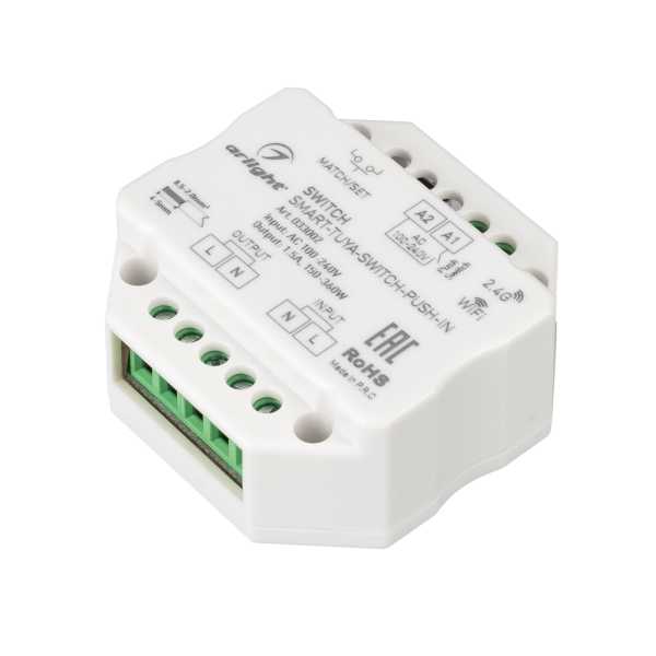 Контроллер-выключатель SMART-TUYA-SWITCH-PUSH-IN (230V, 1.5A, WiFi, 2.4G) 033002