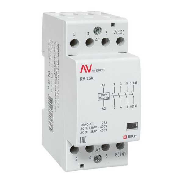Контактор модульный КМ 25А 4NO 230VAC (2 мод.) AVERES EKF