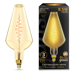 Лампа LED Filament Vase GAUSS E27 8.5W Amber 660lm 2000K 1/2 180802105