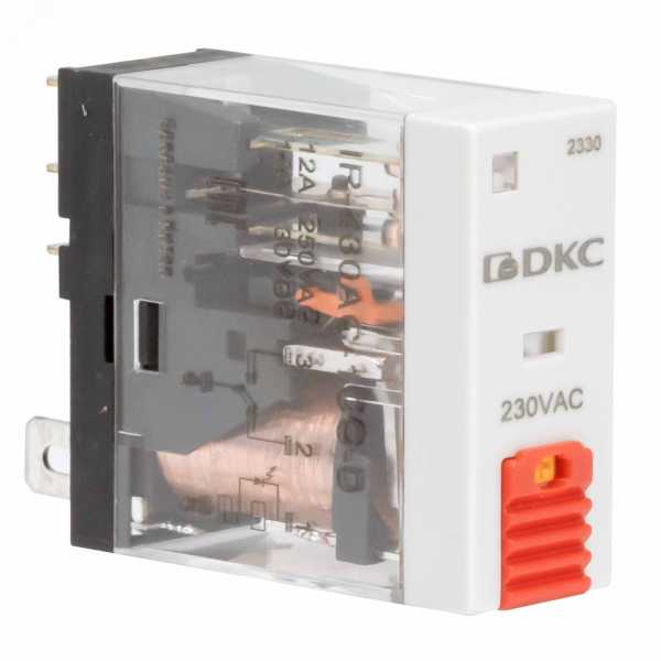 Реле миниатюрное промышленное, 1CO, ком. ток 12А, AgSnO, напряжение230V AC, опция: тест-кнопка+светодиод IR-230AC-1CO-D