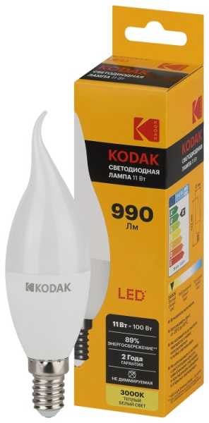 Лампочка светодиодная LED KODAK BXS-11W-830-E14 E14 / Е14 11Вт свеча на ветру теплый белый свет Б0057635