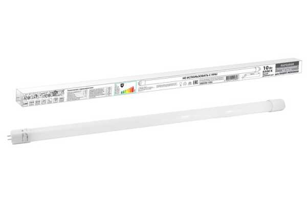 Лампа светодиодная НЛ-Т8-10 Вт-230 В-6500 К–G13, 600 мм, матовая, стекло, непов. Народная SQ0340-1502