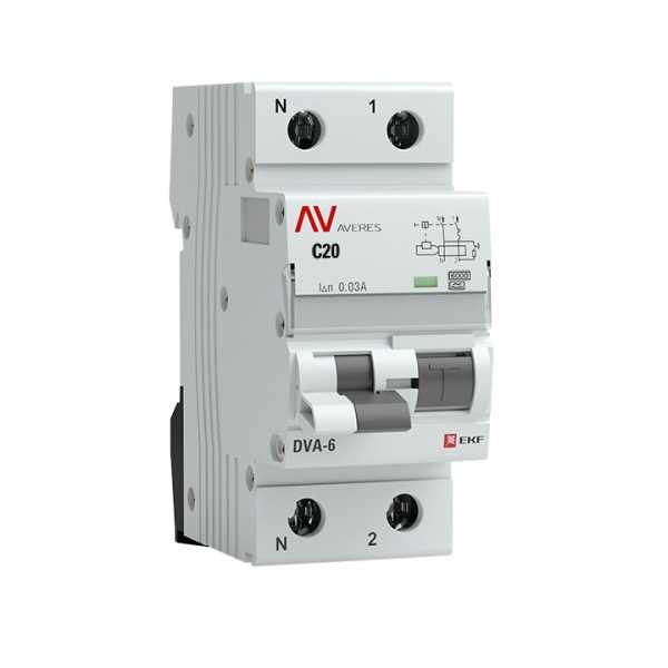 Дифференциальный автомат DVA-6 1P+N 20А (C) 30мА (A) 6кА AVERES rcbo6-1pn-20C-30-a-av