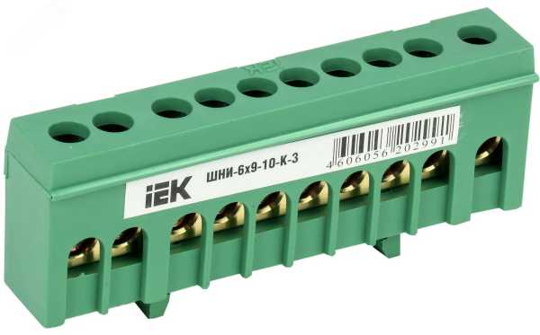 Шина PE &amp;amp;quot;земля&amp;amp;quot; в корп. изол. на DIN-рейку ШНИ-6х9-10-К-З YNN10-69-10KD-K06