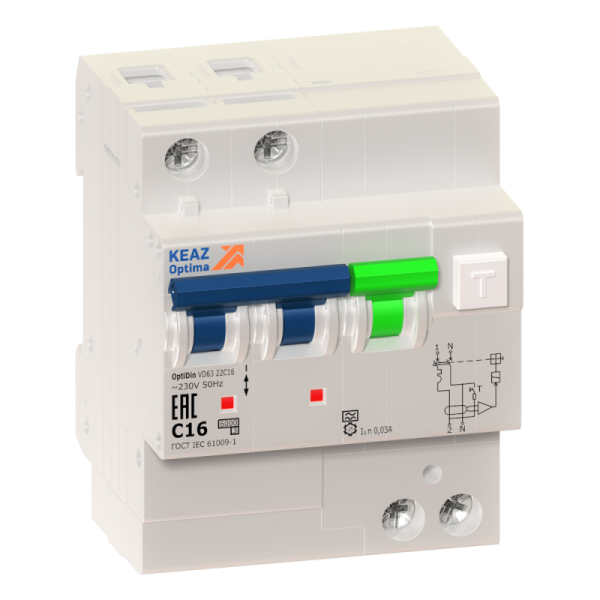 Выключатель автоматический дифференциального тока 2п C 25А 30мА тип A 6кА OptiDin VD63 УХЛ4 103455