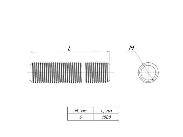 Шпилька резьбовая М6x1000 DIN 975 EKF