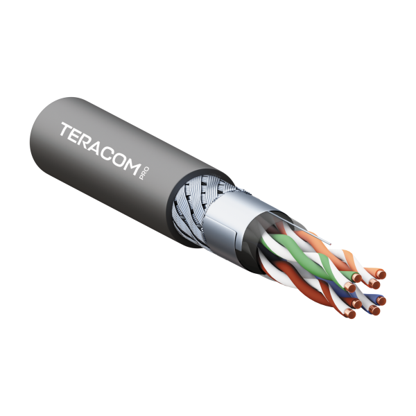 Кабель витая пара TERACOM PRO Cat.5E SF/UTP для промышленного Ethernet проводник 4 пары 19x0,1мм 26AWG оболочка полиуретан -40-C - +80-C цвет черный (упак. 305м) TRP-5ESFU-04PU-BK-OIE3